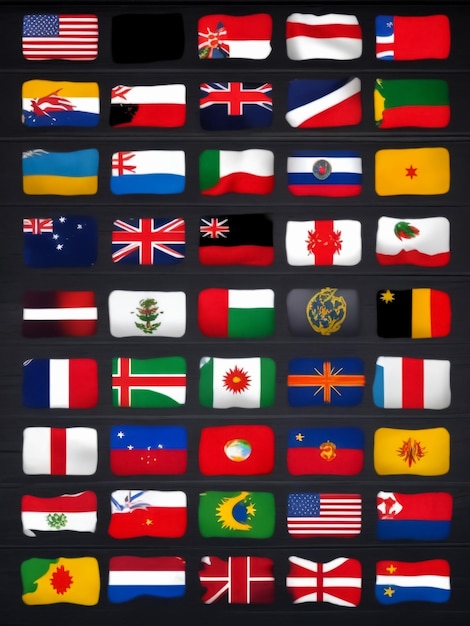 Set of flags Top famous country Flags in the form of ovals with shadow On a gray background