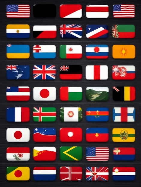 Set of flags Top famous country Flags in the form of ovals with shadow On a gray background