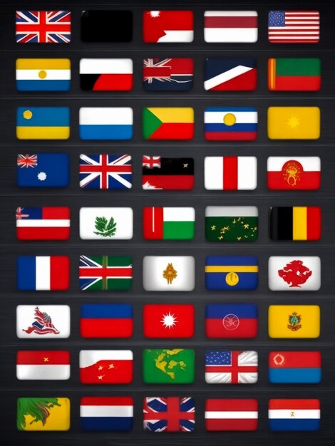 Set of flags Top famous country Flags in the form of ovals with shadow On a gray background