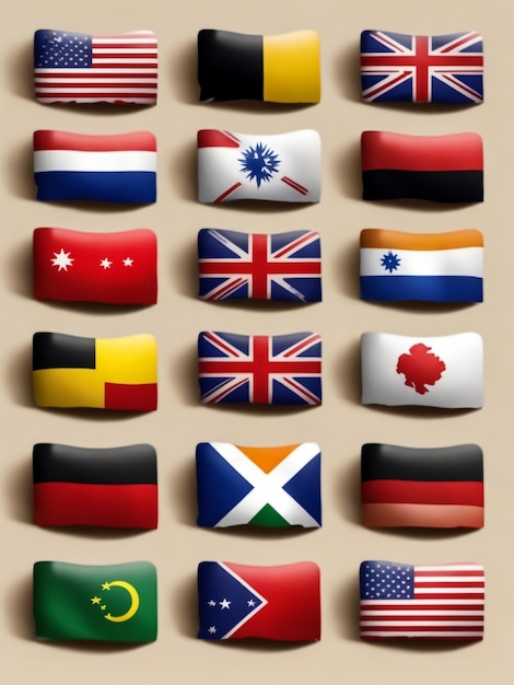 Set of flags Top famous country Flags in the form of ovals with shadow On a gray background