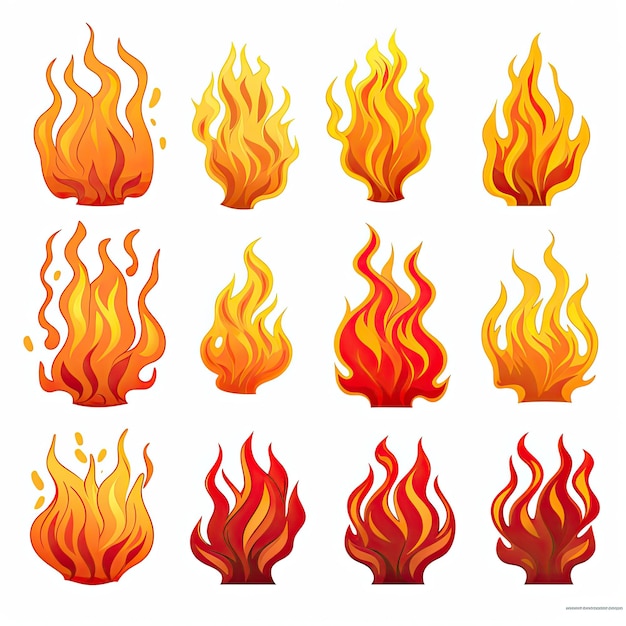 Foto set di illustrazioni vettoriali delle icone di fiamma