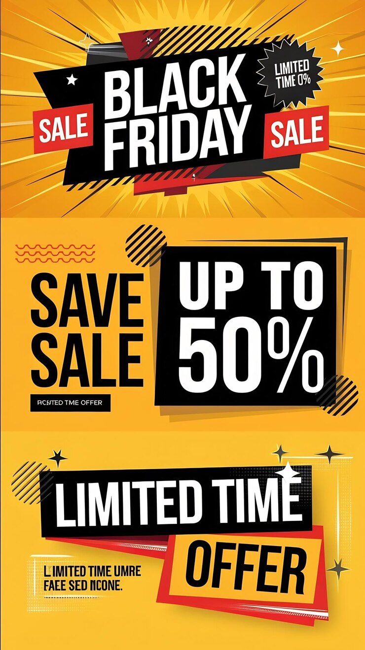 Photo set of flat black friday trendy banners