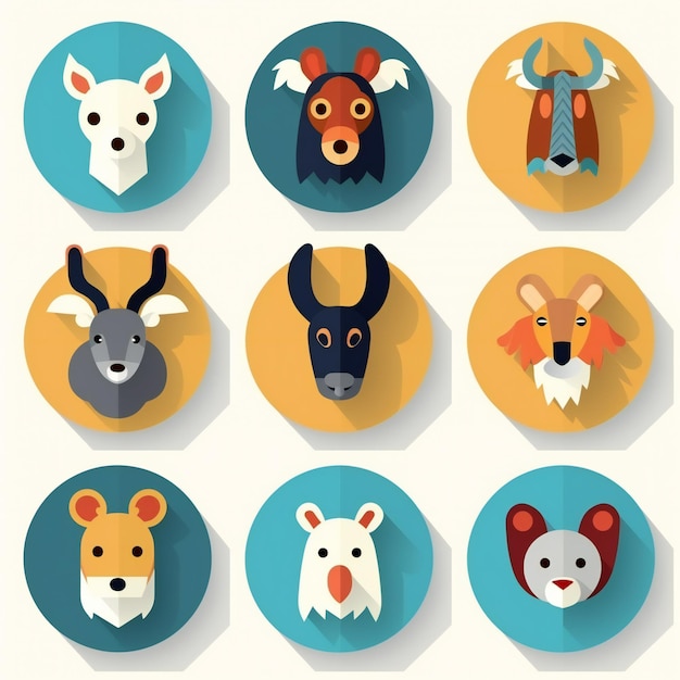 Set of flat icons of animals illustration for your design