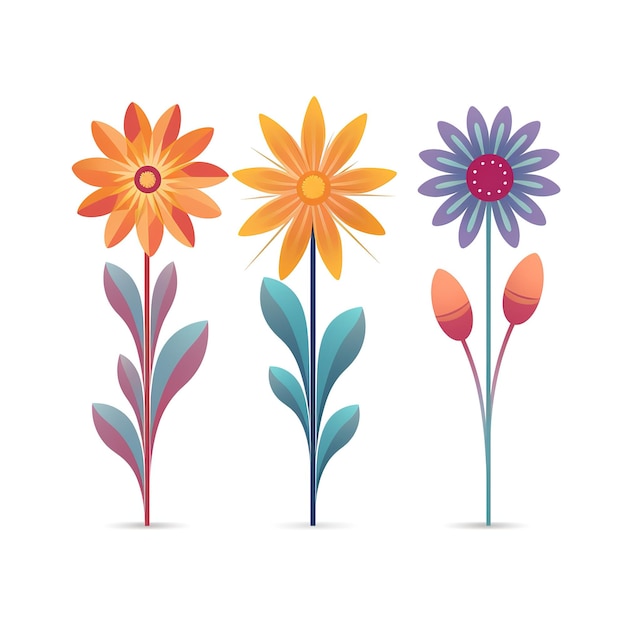 Photo set of flat illustration flowers