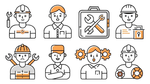 Photo set of flat line icons of construction repair and maintenance