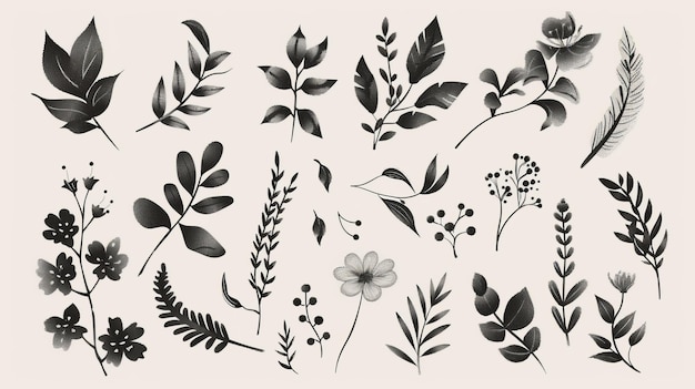 Photo a set of floral design elements