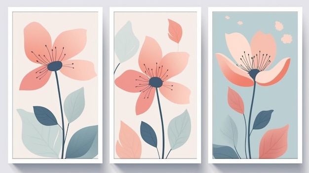 Photo set of floral illustrations