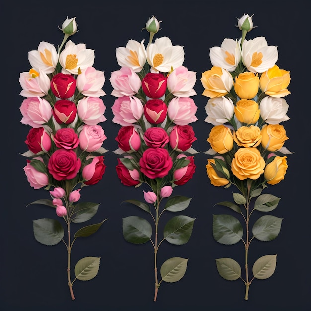 Set of flowers realistic rose buds isolated on transparent background Summer or spring colorful fl