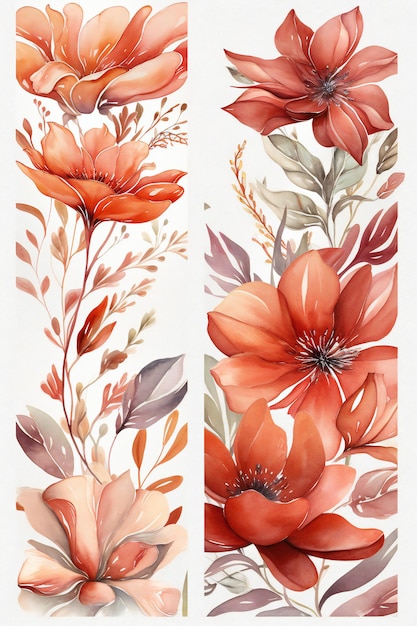 A set of flowers on a white background.