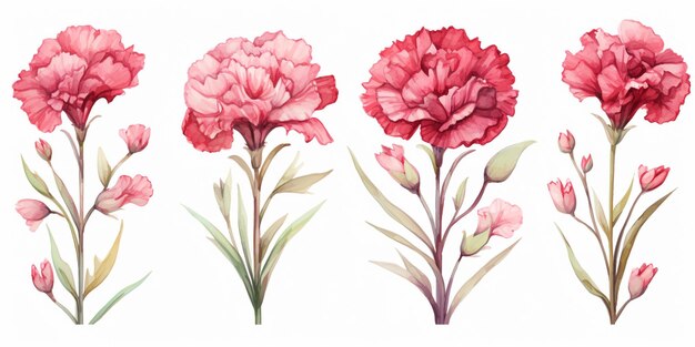 Photo set of flowers on white watercolor styleai generative