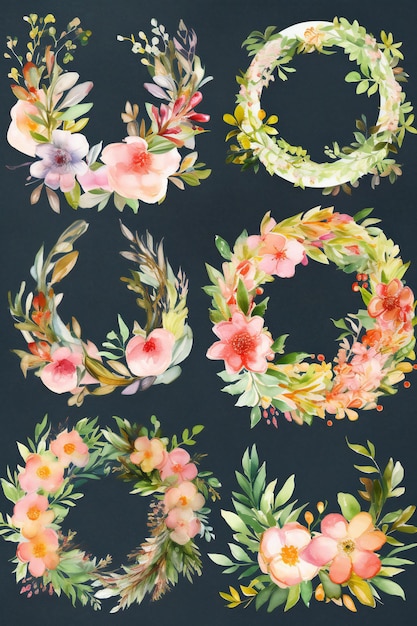 A set of flowers with the letter o on a dark background.