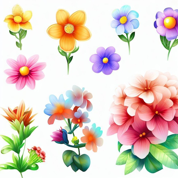 A set of flowers with the word flower on the bottom.