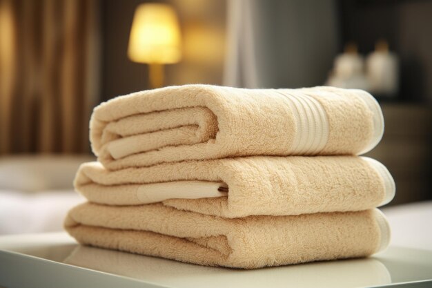 Photo a set of folded beige towels