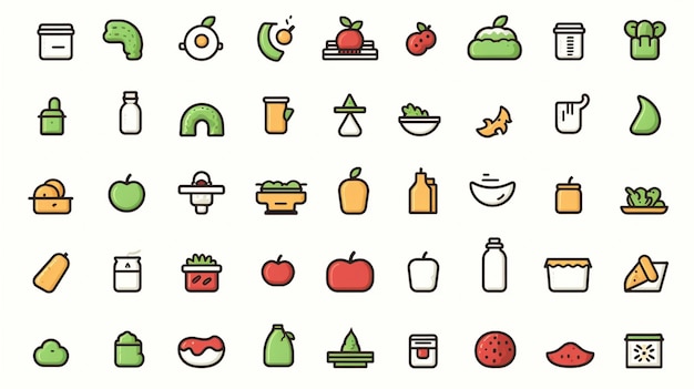 a set of food and drink icons in a flat style generative ai