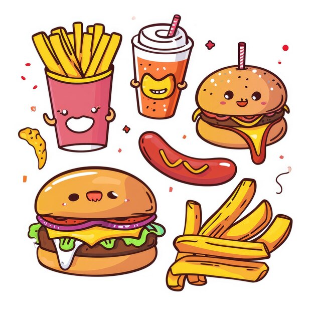 Set of food various style cartoon