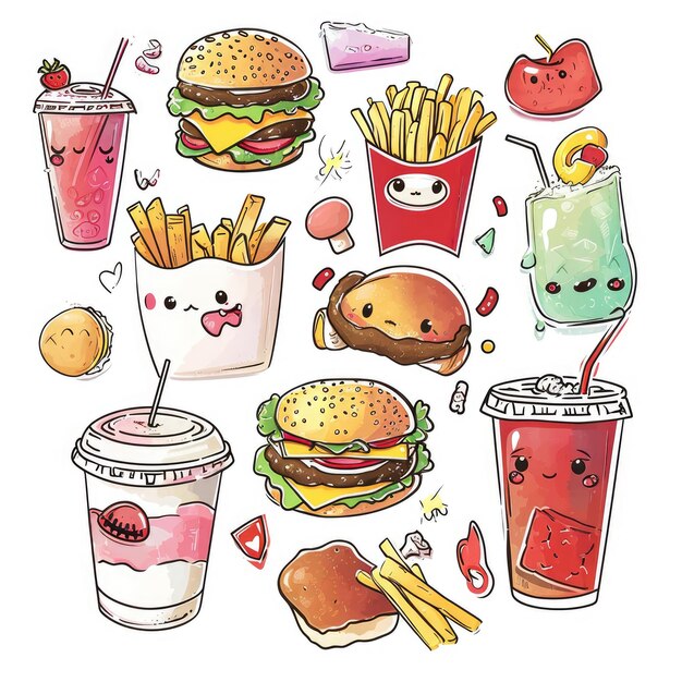 Set of food various style cartoon