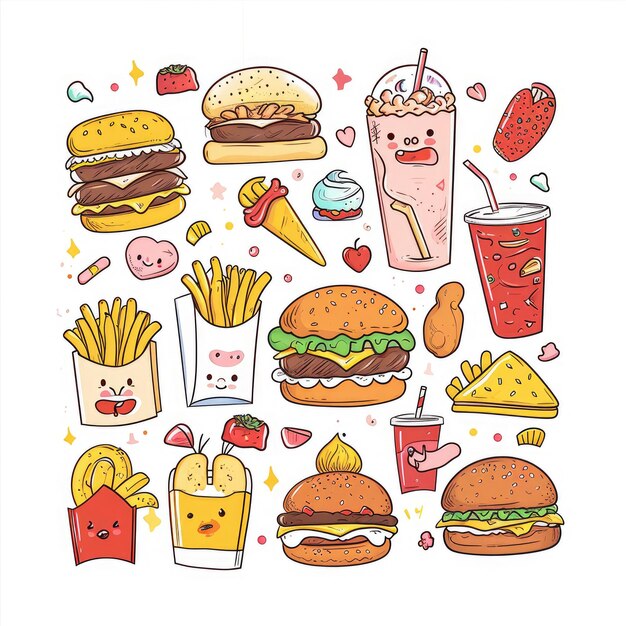 Set of food various style cartoon