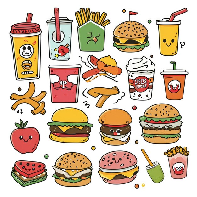 Set of food various style cartoon