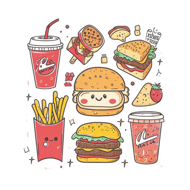 Set of food various style cartoon