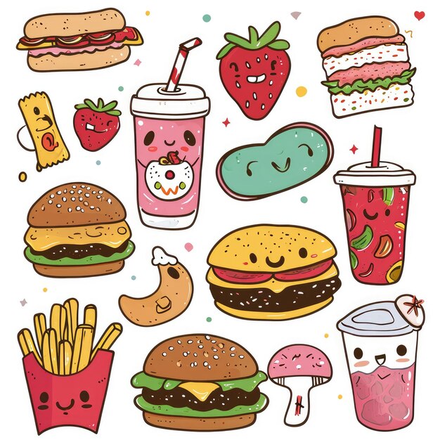 Set of food various style cartoon