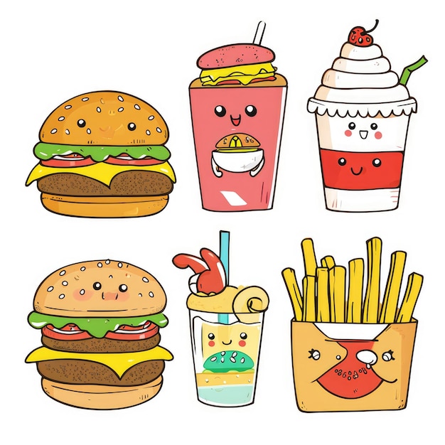 Set of food various style cartoon