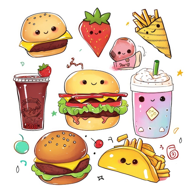 Set of food various style cartoon