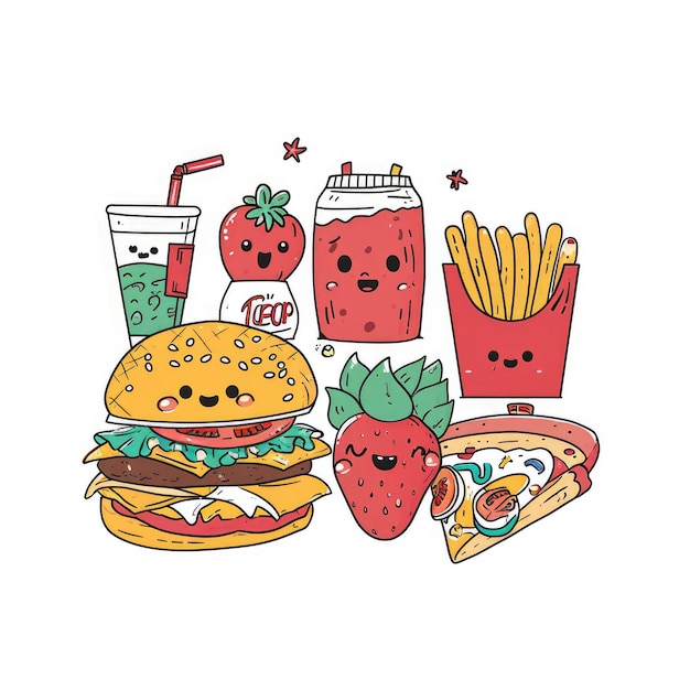 Set of food various style cartoon