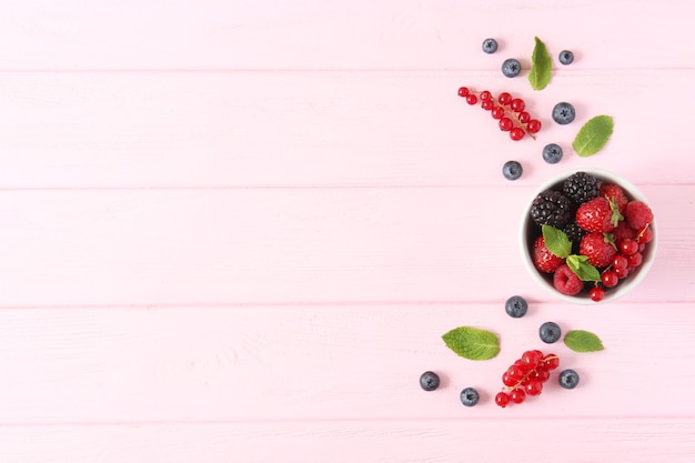 Photo set of forest berries on the table top view