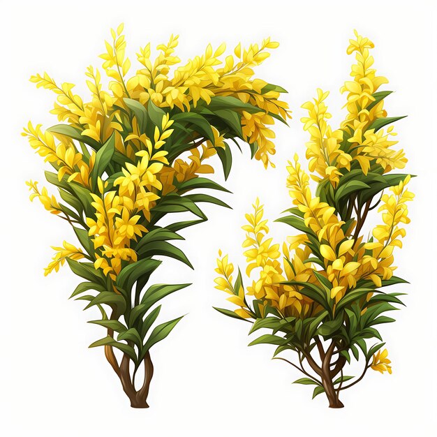Photo a set of forsythia shrubs pruned into cascading arches decorated with isolated on white bg clipart