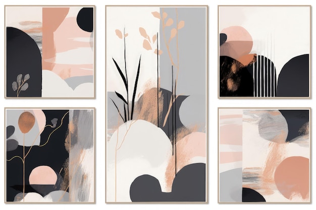 A set of four abstract paintings of different shapes and sizes generative AI