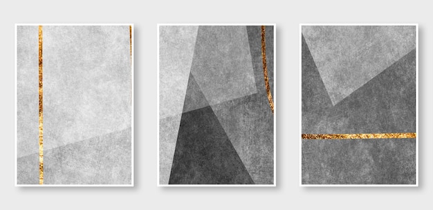 A set of four art prints with gold lines and a gold line.