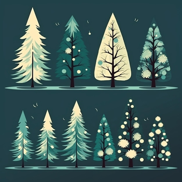 a set of four different trees with snowflakes on them generative ai