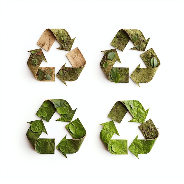 Set of four green recycling signs