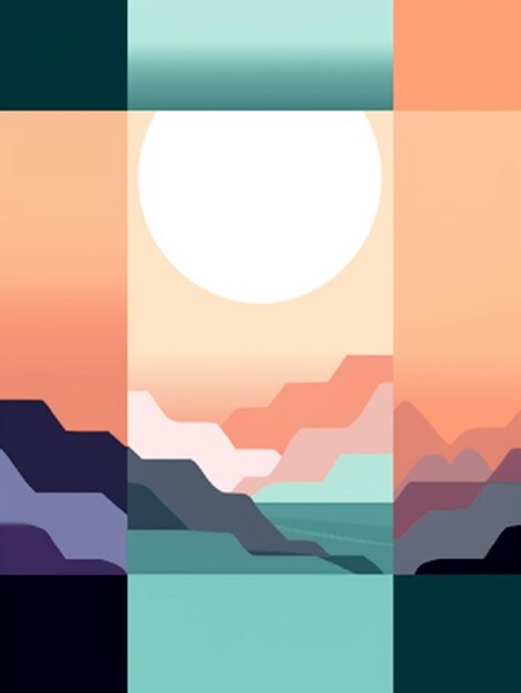 A set of four images of mountains and a sun.