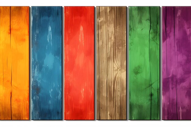 a set of four multicolored wooden planks with a white background Generative AI