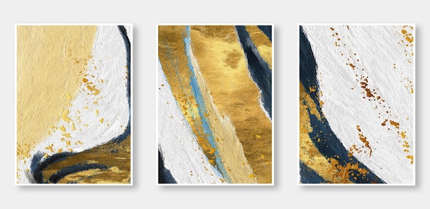 A set of four paintings with gold and blue paint