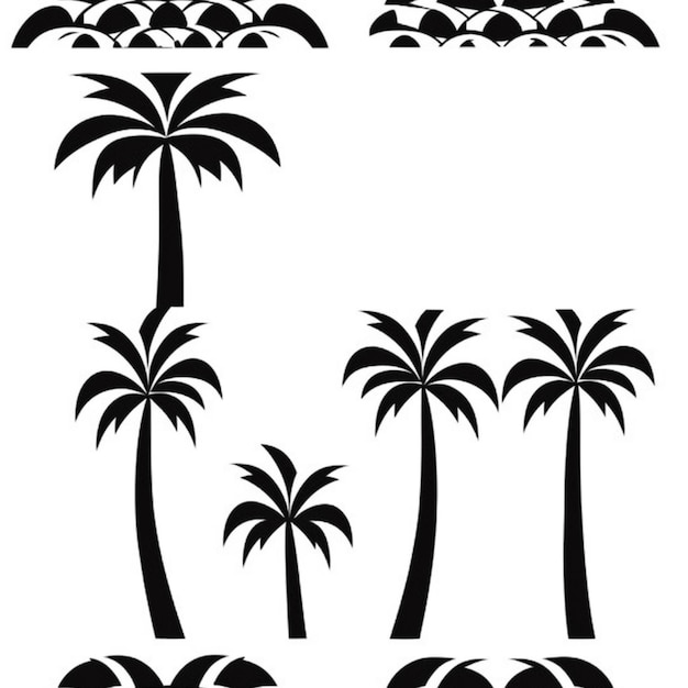 Photo a set of four palm trees with black and white silhouettes generative ai