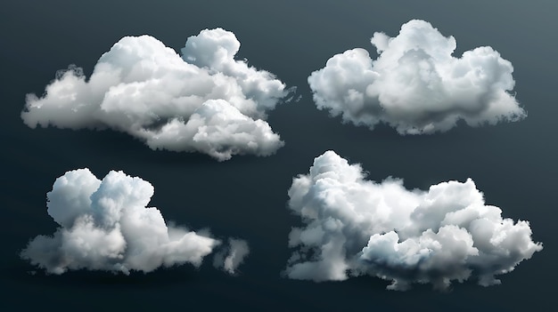Photo set of four realistic clouds of different shapes on a transparent background vector illustration