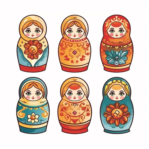 a set of four russian nesting dolls with different designs generative ai