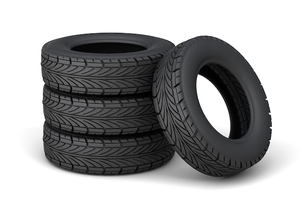 Set of four tires. isolated on white background. 3d render.