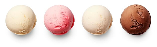 Набор из четырех различных шариков мороженого или шариков, изолированных на белом фоне