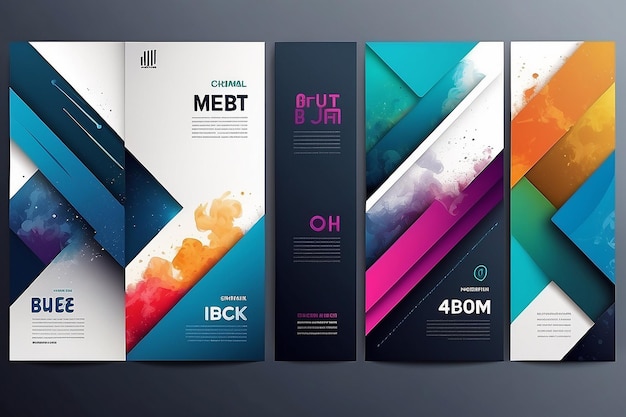 Set of four vertical brochure templates with modern and trendy backgrounds