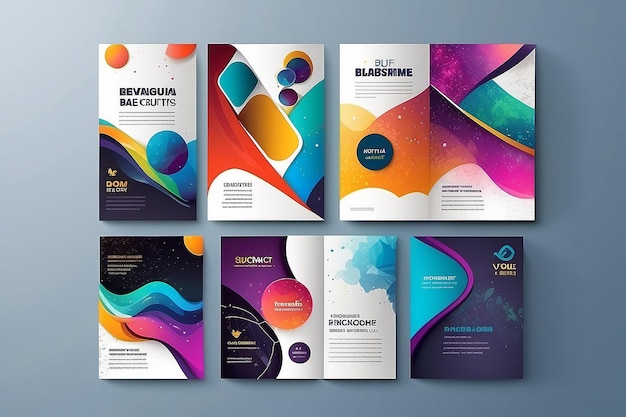 Set of four vertical brochure templates with modern and trendy backgrounds