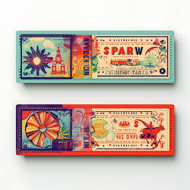Photo a set frame of carnival ticket paper with bright colors perforated edges an 2d flat on white bg art