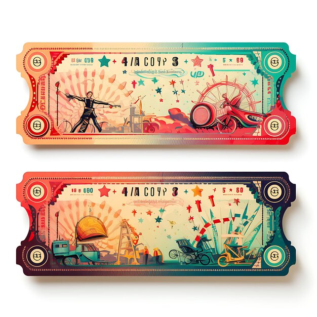 A set frame of carnival ticket paper with bright colors perforated edges an 2d flat on white bg art