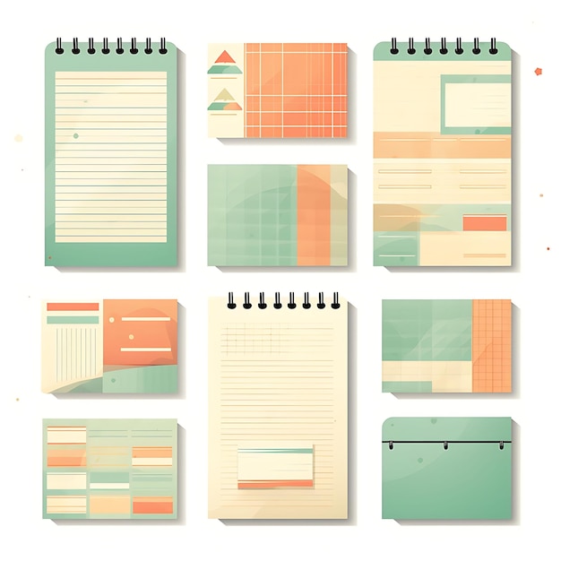 A Set Frame of Catalog Paper Retro Pastel Shades Grid Lined and Product Des 2D Flat on White BG Art