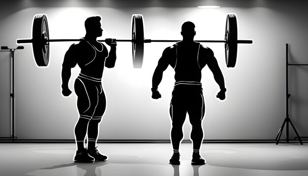 Photo set frame dark outline of a power lifter competitor in a standing position