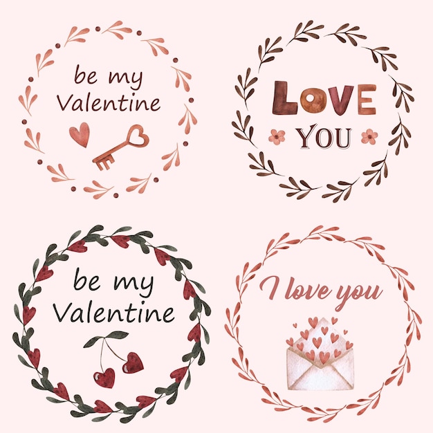 Set of Frame and hand lettering Watercolor illustration Template for cards posters paper for Valentine's Day