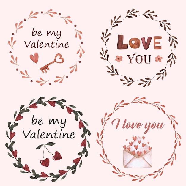 Photo set of frame and hand lettering watercolor illustration template for cards posters paper for valentine's day