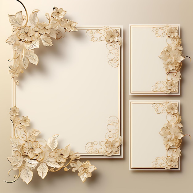 A Set Frame of Invitation Card Paper Off White or Ivory Color Elegant Calli 2D Flat on White BG Art